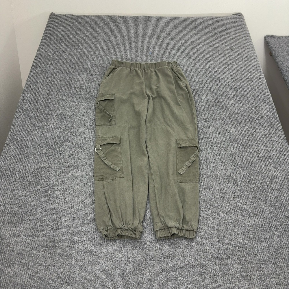Ci Sono Cargo Pants Women M Olive Green Linen Blend Elastic Waist Jogger Utility